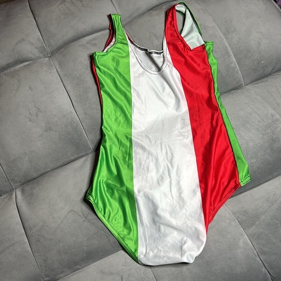 Italian Flag One Piece Swimsuit - Green, White, and Red size small - Picture 2 of 6